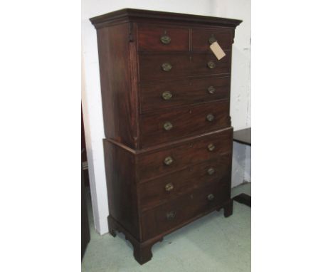 CHEST ON CHEST, George III mahogany with two short over six long drawers on bracket feet, 112cm x 187cm H x 56cm. (with fault