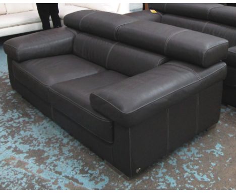 SOFA, two seater, by Calia Italy, grey leather on chromed metal supports, 205cm L. 