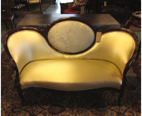 SOFA, 19th century Continental mahogany framed on short cabriole front supports with green silk upholstery, 162.5cm L. (with 