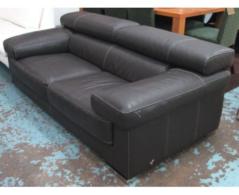 SOFA, two seater, by Calia Italy, grey leather on chromed metal supports, 205cm L. 