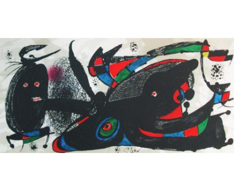 JOAN MIRO (Spanish, 1893-1983), 'Miro Sculpture-England', lithograph in colours, 20cm x 40cm, framed and signed in the plate.