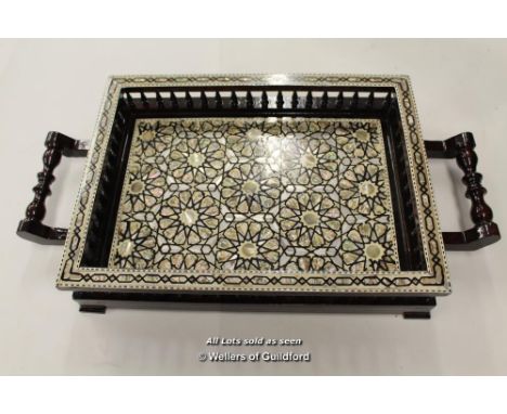 *ORNATE TEA TRAY WITH HANDLES AND MOTHER OF PEARL INLAY LOVELY ITEM [LQD79](LOT SUBJECT TO VAT)