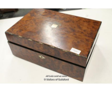 *ANTIQUE BURR WALNUT &amp; INLAID BRASS &amp; MOTHER OF PEARL WRITING SLOPE RESTORATION [LQD79](LOT SUBJECT TO VAT)