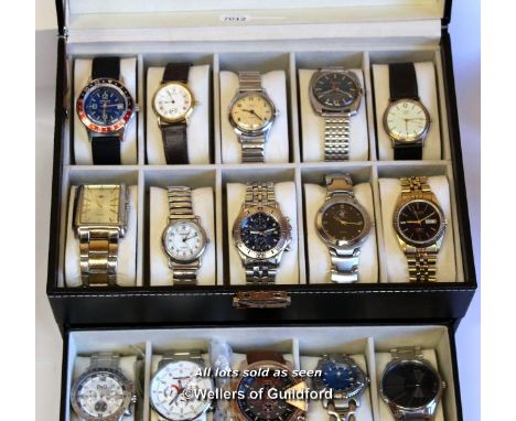 Selection of twenty gentlemen's wristwatches, including Timex and vintage Timex, in display box