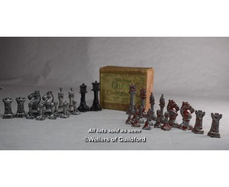 Rose metal chess set in original box.