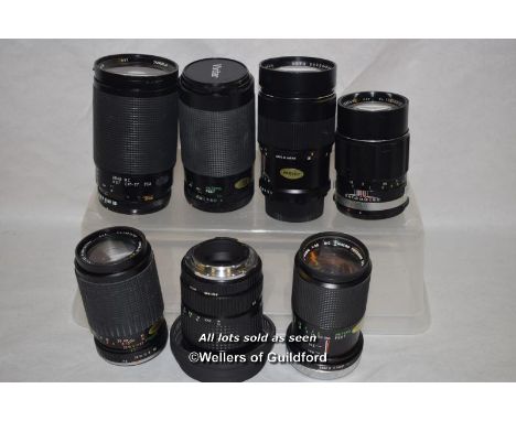 7 x mixed camera lenses, Lokina 28-70mm, Soligor 135mm, Super-Paragon 200mm, Tamron SP 35-210mm, Clubman 80-200mm, Vivitar 70