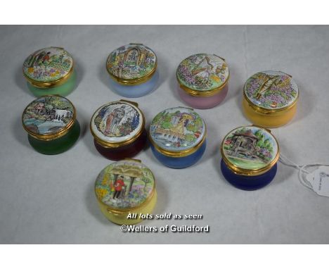 Nine Crummles circular enamel boxes: The Chelsea Boxes 1980 - 1988, limited editions.
