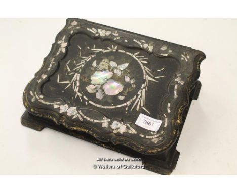 *ANTIQUE VICTORIAN LACQUERED PAPIER MACHE &amp; MOTHER OF PEARL WRITING  [LQD79](LOT SUBJECT TO VAT)