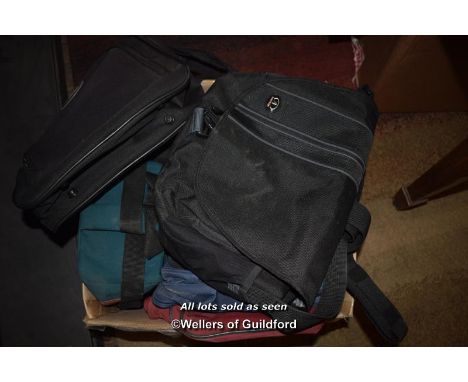 Box of mixed camera and laptop bags