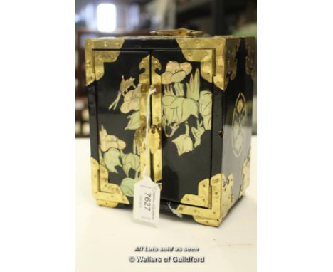 *CHINESE VINTAGE BLACK LACQUER INLAID MOTHER OF PEARL JEWELLERY CHEST BOX  [LQD79](LOT SUBJECT TO VAT)