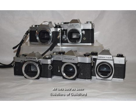 5 x vintage camera body units including Pentax MG, Canon FT, Olympus OM 20 , Pracktica MTL 5B and Yashica TL-Electro