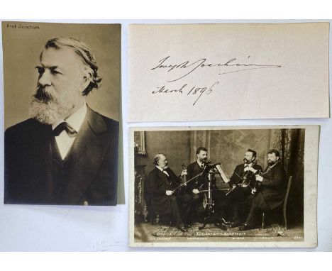 A paper cutting (approx 14 x 7cm) bearing signature and date in the hand of Joseph Joachim (1831 - 1907). Also two vintage po