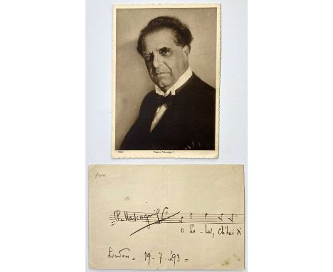 A page of 'Hotel Metropole' stationery with inscription, date (1893) and signature by Pietro Mascagni. Also an original vinta