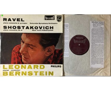 BERNSTEIN - RAVEL/ SHOSTAKOVICH: PIANO CONCERTOS LP (SIGNED - STEREO - 835525 AY). A beautiful original Dutch stereo pressing