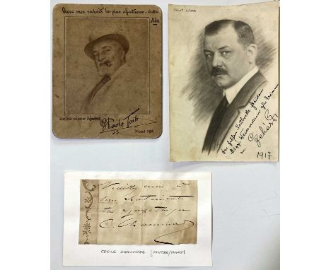 Three signed items: a vintage photocard by Claridges with handwritten inscription, signature and date along border by Paolo T