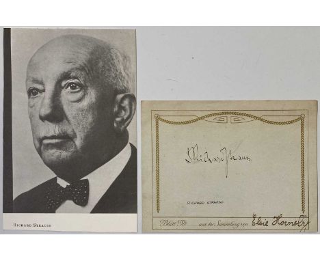 A page from a vintage German autograph book (13.5 x 10.5cm) bearing signature by composer Richard Strauss. With a modern cutt