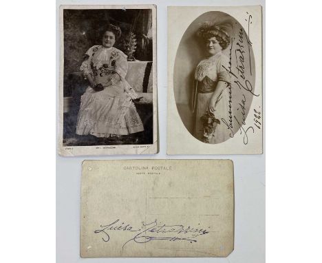 Three vintage postcards, one bearing signature by Luisa Tetrazinni. A second postcard bears a signature, possibly printed to 