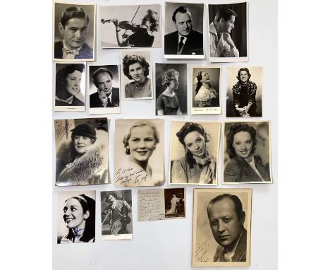 Approx 18 vintage promotional images mostly photographs/postcards, many signed. Signatures to include: Goossens, Tatiana Troy