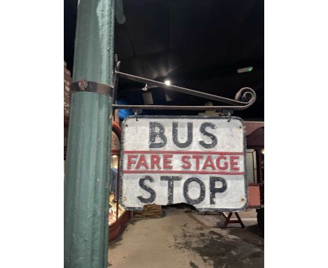 Britain in the Blitz Bus Stop cast alloy sign on bracket Bus Stop Fare Stage cast alloy bus stop sign with wrought steel susp