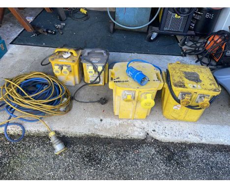 Outside Workshop Tools. 4 x 110 volt transformers &amp; 2 cables.