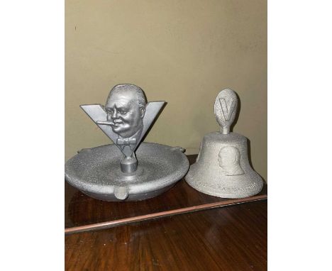 Britain in the Blitz Alloy Churchill Bell & 'V' Ashtray A cast alloy bell depicting Winston Churchill, Stalin &amp; Roosevelt