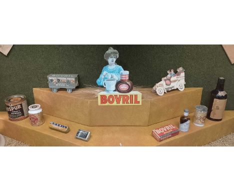 Bovril Advertising Bovril cardboard advertising, together with various Bovril tins and bottles Including Bovril Buillon Cubes
