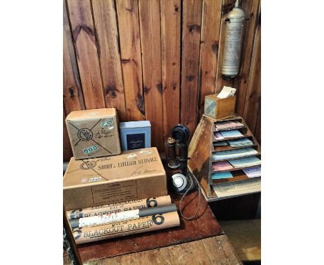 Britain in the Blitz Post office counter top items A group of items in the post office to include the candlestick telephone, 