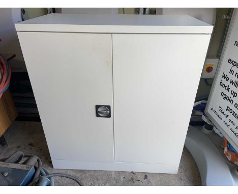 Tool Cabinet. A steel tool cabinet with contents of various hardware, hinges, locks, etc. The key is with this item.