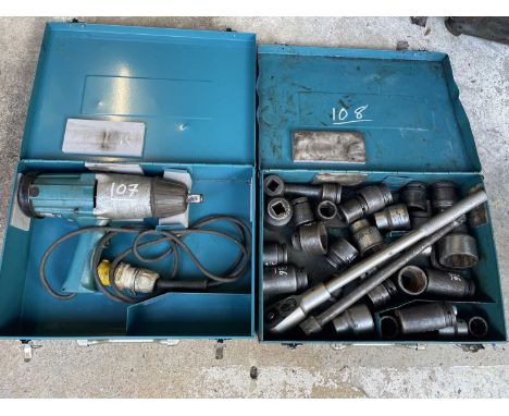 Outside Workshop Tools. A Makita heavy duty 110v impact wrench &amp; sockets.