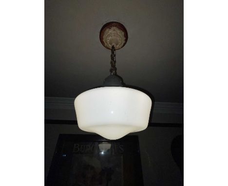 Lighting - Britain in the Blitz Lighting 2 pairs of period white glass shaded ceiling lights. One pair over the bar has open 