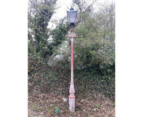 Street Light.  A cast iron & steel lamp post with a copper & steel canopy atop, approx. 400cm tall. Situated on the back driv