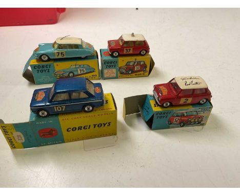CORGI; four Montecarlo cars comprising a 328 Hillman Imp both model and box in very nice condition, a 321 Mini Cooper S with 
