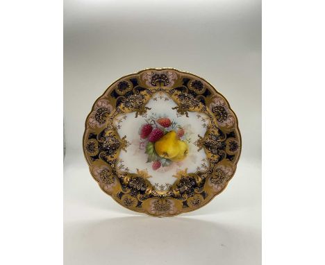 GEORGE COLE FOR ROYAL WORCESTER; a gilt heightened fruit painted cabinet plate, puce printed marks and painted mark W8346, di