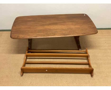 ERCOL; a coffee table, height 41cm, width 124cm, and a plate rack, height 48cm, width 98cm.