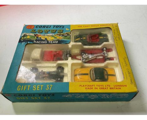 CORGI; a vintage No37 Lotus racing team gift set, boxed, the models are in very good condition, the box is in fair condition 