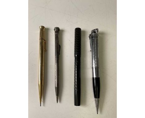 A silver propelling pencil, vintage pen, two further pencils, and a pocket knife.