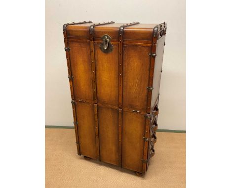 A campaign trunk, length 72cm, width 45cm, height 138 cms.