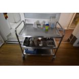*Three Tier Catering Trolley Containing Assorted Condiments, Drinking Cups, etc.