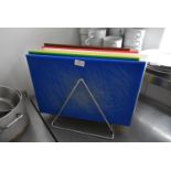 *Seven Coloured Chopping Boards In Stainless Steel Rack
