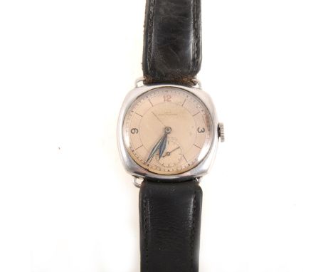 Longines - a gentleman's military style wrist watch, circular off white baton dial with arabics at 3, 9, 12, with subsidiary 