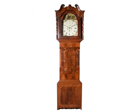 Victorian mahogany longcase clock, arched painted dial distinctly signed * of Leeds, with subsidiary seconds and date dials, 