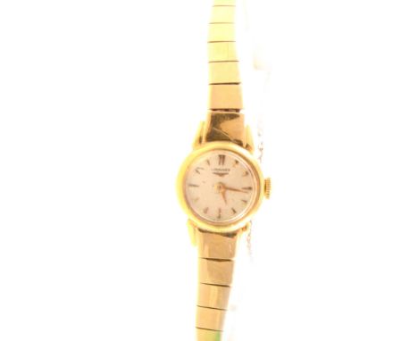 Longines - a lady's bracelet watch, circular cream baton dial in a 15mm yellow metal case marked 18K 750, case number 6303-7 