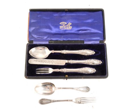 A Victorian silver knife, fork and spoon set, cased, Foxall, Hill &amp; Foxall (Joseph Foxall, William Hill &amp; George Foxa