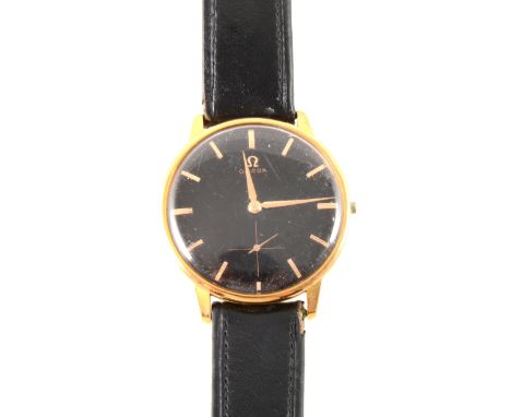 Omega - a gentleman's gold-plated dress watch, circular black baton dial in a 36mm case with stainless steel back, strap mode