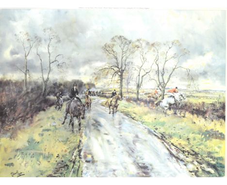 After Michael Lyne, hunting scene, colour print, pencil signed, with blind stamp, published 1975 by Venture Prints, 58cm x 73