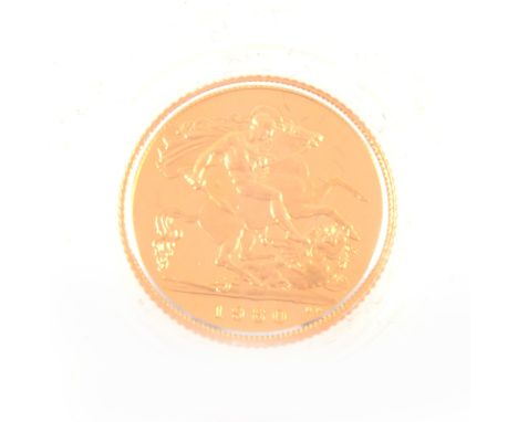 A Half Sovereign, Queen Elizabeth II 1980 Proof in protective plastic holder and red box with Royal Mint Leaflet.