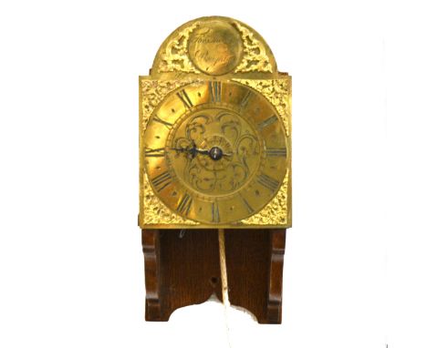 Schilling, Boughton (Kent) wall mounted dial clock, arched brass dial, cast spandrels, oak bracket, thirty-hour movement.