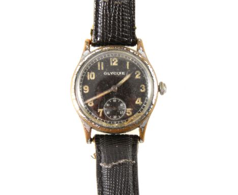 Glycine - a gentleman's military issue stainless steel wrist watch,circular black arabic numeral dial with outer railroad tra