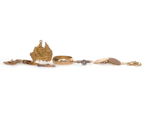 COLLECTION OF NINE CARAT GOLD AND OTHER JEWELLERYincluding a pair of cuff links and unmarked diamond cluster ring, 21.8g gros