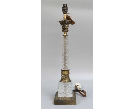 A Mid Century Glass and Gilt Metal Column Lamp, 58cm high